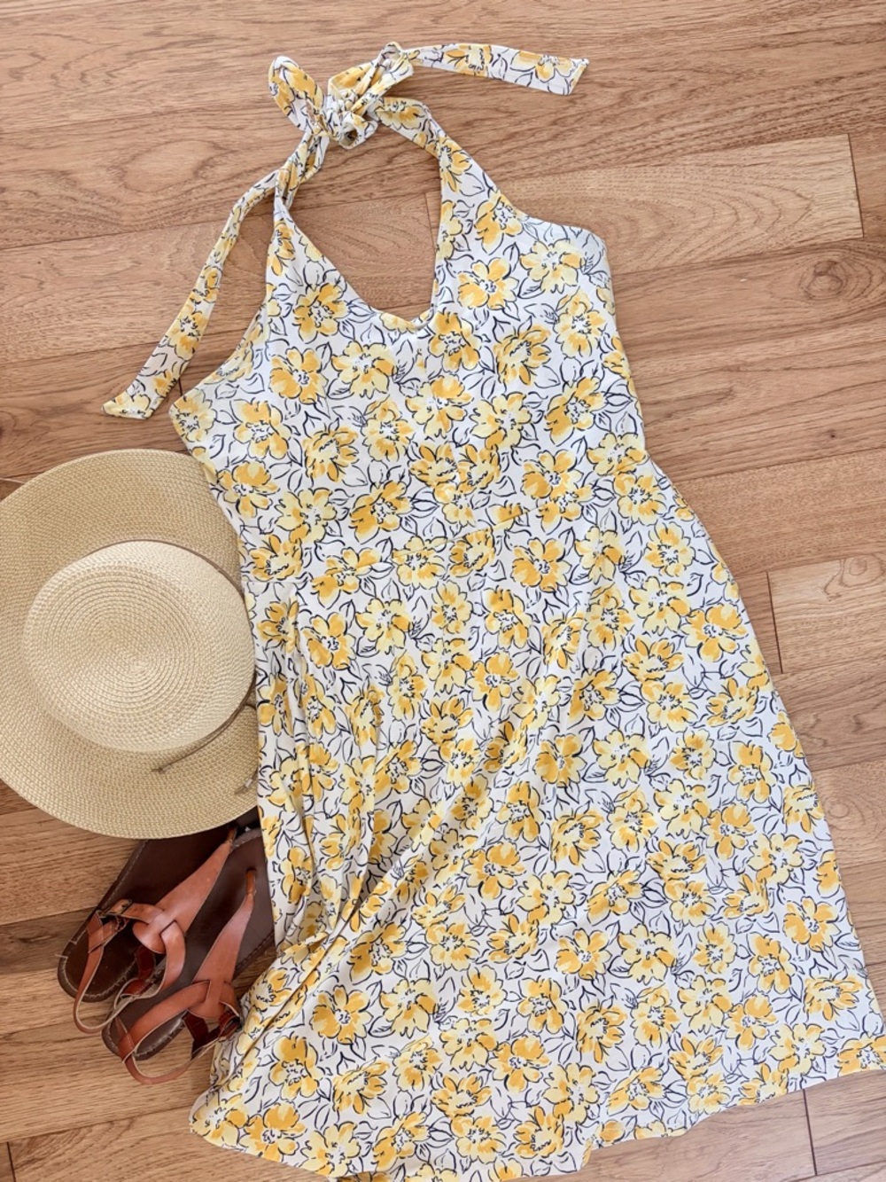 Pact Yellow Floral Halter Midi Dress
